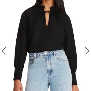 BB Dakota Peasant Valley Smocked Tie Neck Blouse